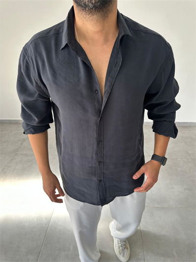 Modal Kumaş Siyah Renk Oversize Kesim Gömlek
