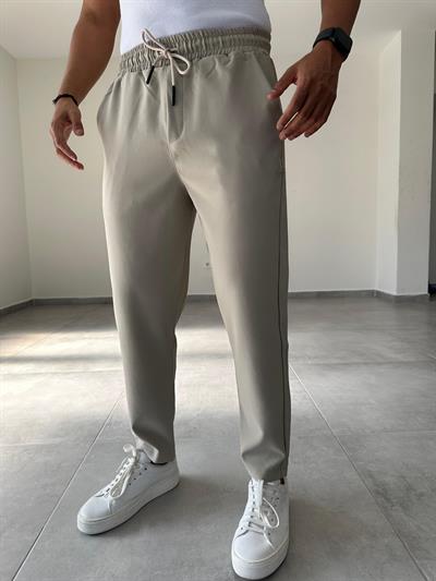 Bej Renk Bel Kısmı Lastik Ve Bağcık Detaylı Jogger