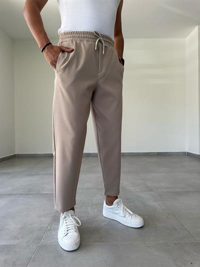 Bej Renk Scuba Kumaş Jogger Pantolon