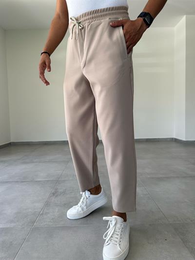 Bej Renk Scuba Kumaş Jogger Pantolon
