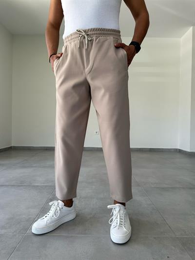 Bej Renk Scuba Kumaş Jogger Pantolon