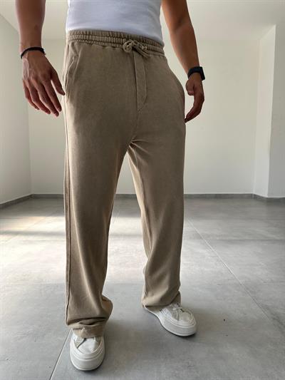 Bej Renk Yıkamalı Baggy Kesim Eşofman