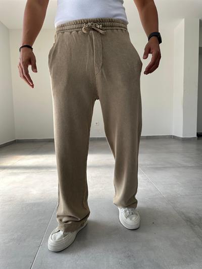 Bej Renk Yıkamalı Baggy Kesim Eşofman