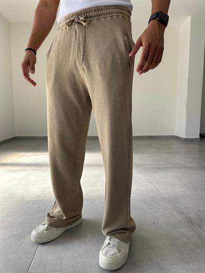 Bej Renk Yıkamalı Baggy Kesim Eşofman