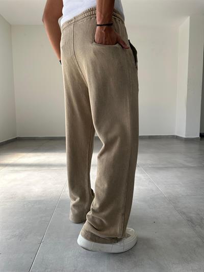 Bej Renk Yıkamalı Baggy Kesim Eşofman