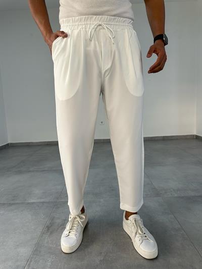 Beyaz İtalyan Kesim Jogger Pantolon