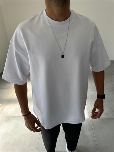 Beyaz Renk Bisiklet Yaka Oversize T-Shirt
