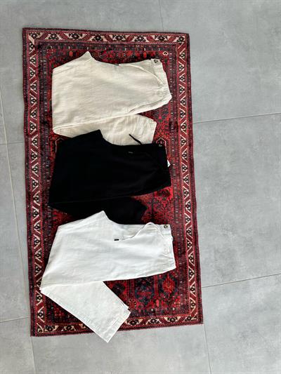 Beyaz Renk Ham Keten Havuç Kesim Pantolon