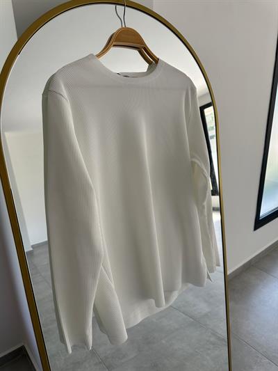 Beyaz Renk Kesik Yaka Detaylı Ottoman Kumaş Sweatshirt