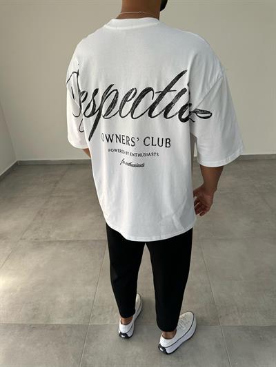 Beyaz Renk Respective Baskılı Oversize T-Shirt