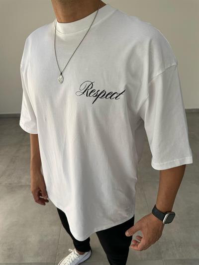 Beyaz Renk Respective Baskılı Oversize T-Shirt