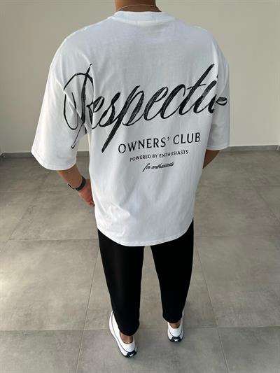 Beyaz Renk Respective Baskılı Oversize T-Shirt