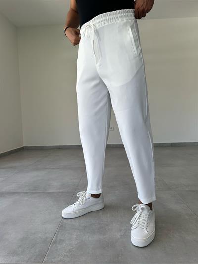 Beyaz Renk Scuba Kumaş Jogger Pantolon