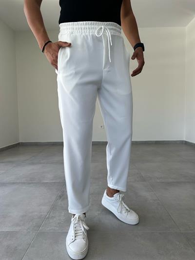 Beyaz Renk Scuba Kumaş Jogger Pantolon