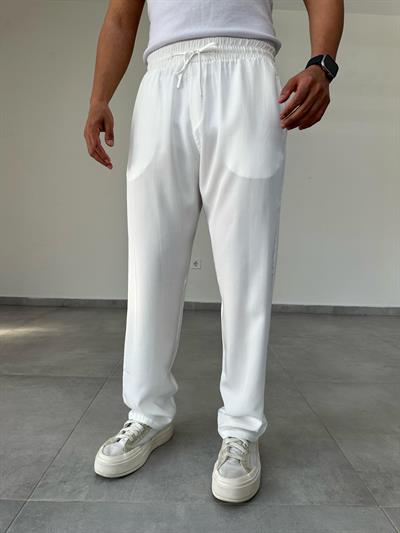 Beyaz Renk Tensel Kumaş Basic Baggy Pantolon