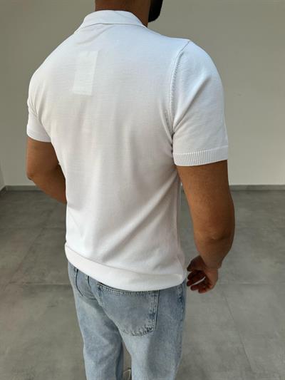 Beyaz Renk Yarım Fermuar Detaylı Triko T-Shirt