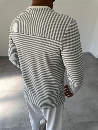 Beyaza Gri Çizgili Basic Sweatshirt