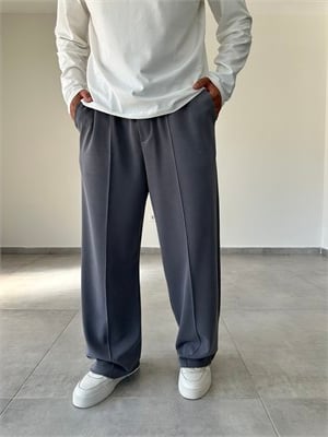 Füme Renk Kupra Kumaş Çımalı Baggy Pantolon