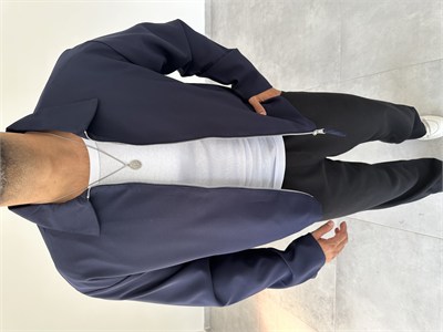 Lacivert Renk Boxy Fit Kol Düğmeli Ceket