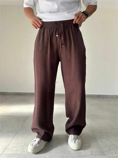 Tensel Kumaş Kahve Renk Rahat Kesim İnce Baggy Pantolon