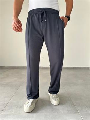 Antrasit Renk Oys Kumaş Ön Kısmı Çımalı Baggy Kesim Pantolon