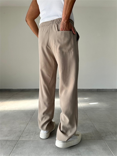 Modal Kumaş Taş Renk Bel Kısmı Lastikli Basic Baggy Pantolon