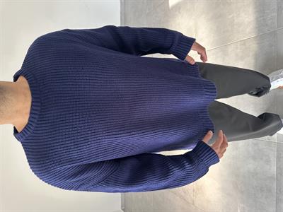 Lacivert Renk Zincir Dikiş Detaylı Oversize Kesim Premium Örme Kazak