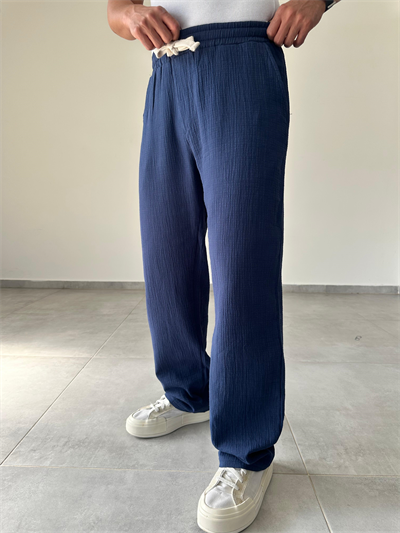 Lacivert Renk Müslin Keten Baggy Pantolon