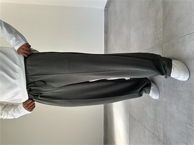 Haki Renk Kupra Kumaş Çımalı Baggy Pantolon
