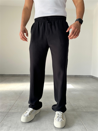 Modal Kumaş Siyah Renk Bel Kısmı Lastikli Basic Baggy Pantolon
