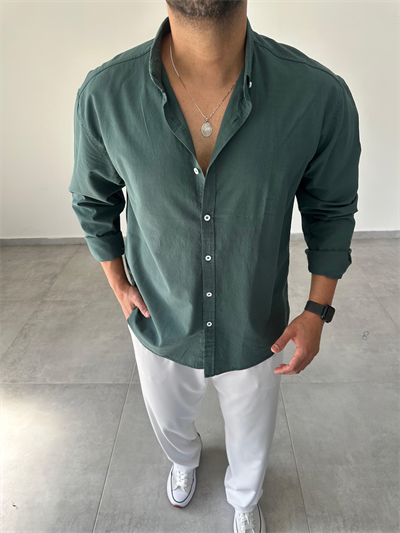 Zümrüt Yeşili  Oversize Kesim Fresh Keten Gömlek