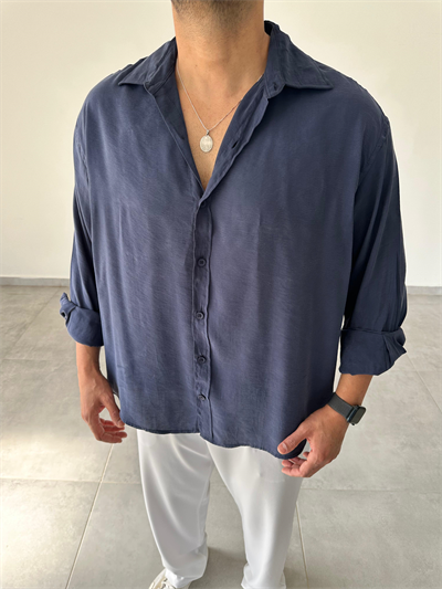Lacivert Renk Modal Kumaş Oversize Kesim Basic Gömlek
