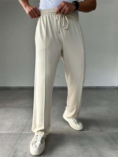 Bej Renk Modal Kumaş Ön Kısmı Çımalı Basic Baggy Pantolon