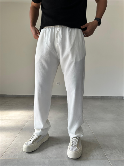 Modal Kumaş Beyaz Renk Basic Baggy Pantolon