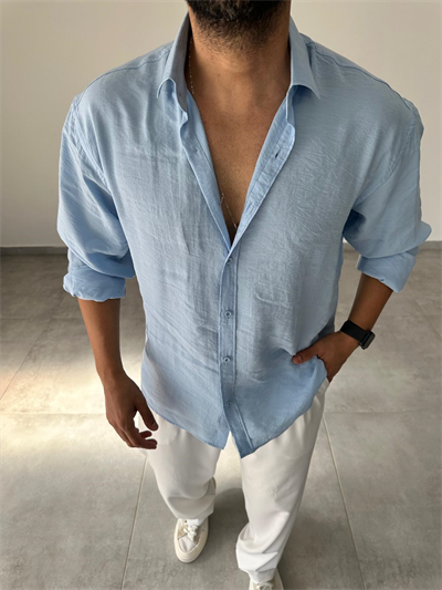 Modal Kumaş Bebe Mavisi Renk Oversize Kesim Gömlek