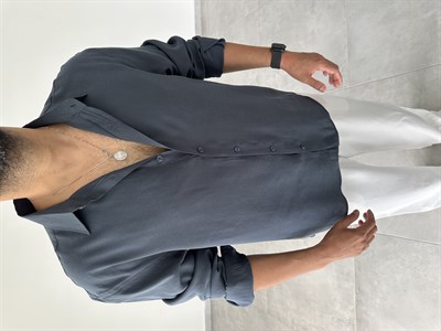 Füme Renk Modal Kumaş Oversize Basic Gömlek