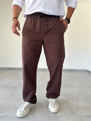 Gabardin Kumaş Kahve Renk Rahat Kesim İnce Baggy Pantolon