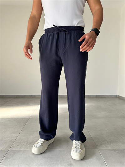 Modal Kumaş Lacivert Renk Bel Kısmı Lastikli Basic Baggy Pantolon