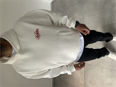 Beyaz Nocturna Pantch Ve Baskı Detaylı Premium Kapüşonlu Sweatshirt