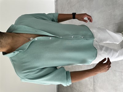 Mint Yeşili Relax Fit Keten Gömlek