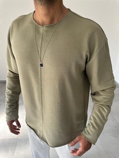 Çağla Renk Kesik Yaka Ve Dikiş Detaylı Oversize Kesim Sweatshirt