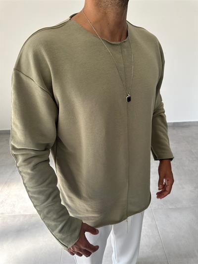 Çağla Renk Kesik Yaka Ve Dikiş Detaylı Oversize Kesim Sweatshirt