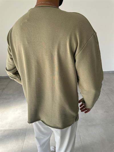 Çağla Renk Kesik Yaka Ve Dikiş Detaylı Oversize Kesim Sweatshirt