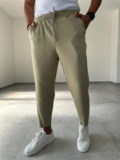 Çağla Yeşil Çapraz Dikiş Detaylı Scuba Kumaş Jogger Pantolon