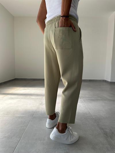 Çağla Yeşil Çapraz Dikiş Detaylı Scuba Kumaş Jogger Pantolon