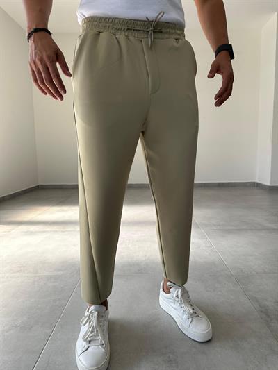 Çağla Yeşil Çapraz Dikiş Detaylı Scuba Kumaş Jogger Pantolon