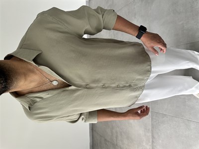 Küf Yeşili Modal Kumaş Oversize Basic Gömlek