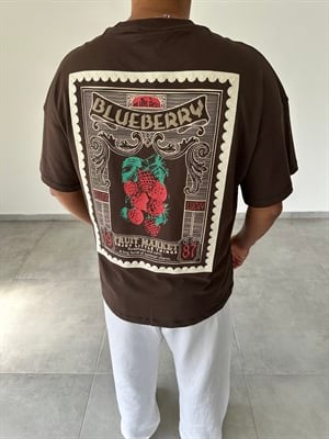 Kahve Renk Blueberry Nakış Ve Baskı Detaylı Oversize T-Shirt