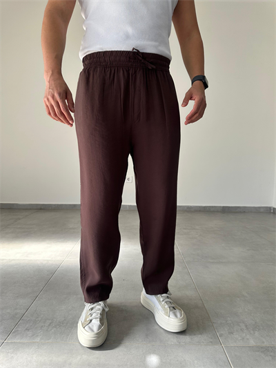Tensel Kumaş Kahve Renk Rahat Kesim İnce Jogger