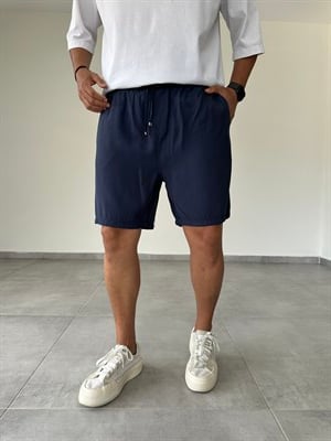 Tensel Kumaş Lacivert Renk Rahat Kesim İnce Şort